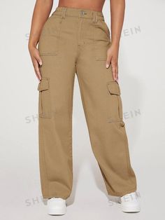 Beige Casual Cargo Jeans For Fall, Casual Beige Cargo Jeans For Fall, Casual Brown Denim Cargo Jeans, Spring Brown Cargo Jeans With Pockets, Trendy Brown Cargo Jeans For Spring, Cargo Jeans, Sports Equipment, Colored Jeans, Fashion Online Shop