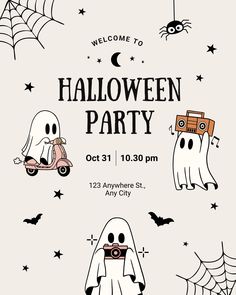 a halloween party flyer with ghost and pumpkins