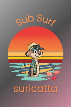 Cute illustration of Meerkat Suricatta surfer, with sunglasses cap and a retro background.
Ideal to give as a gift to your friend, partner, or any lover and addict of exotic animals like the Suricatta and those who love Surfing, SubSurf, kitesurfing, paddleboarding, marine life and extreme sports. Visit my Stylefused store and wear this design on mugs, shirts, stickers and more. Extreme Sport, Aquatic Life, Retro Background, Water Sport, Extreme Sports