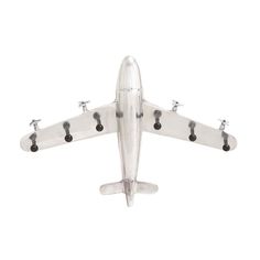 an airplane is flying through the air on a white background