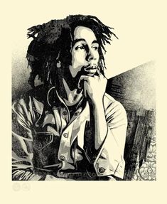 a black and white drawing of a person with dreadlocks