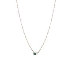 14k gold chain necklace with a larger prong set round emerald and an adjacent smaller prong set round white diamond SPECIFICS • 14k tiny cable chain with spring ring closure • total chain length: 16" [14"+ (2) 1" extenders] • round emerald is approx. 3mm• round diamond is approx. 2mm• white diamonds .03 ctw Green 14k Gold Jewelry With Single Cut Diamonds, Fine Jewelry With Diamond Accents For May Birthstone, White Gold Briolette Jewelry With Prong Setting, May Birthstone Cable Chain Pendant Jewelry, Briolette White Gold Jewelry With Prong Setting, Fine Jewelry Green Necklace With Diamond Accents, Green Diamond Round Cut Necklaces, Green Round Cut Diamond Necklace, Fine Jewelry Green Necklaces With Diamond Accents