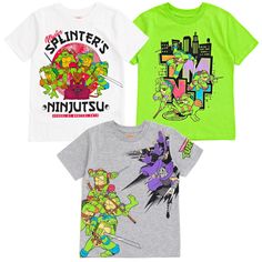 Don your shell and get your child ready for the action-packed adventure of a lifetime with this Teenage Mutant Ninja Turtles Short Sleeve T-Shirt! Leo, Raph, Mike and Donnie need your little one’s help to save New York City. Join the brothers as they learn the art of ninjutsu and being a shadow warrior from their sensei, Master Splinter. Watch as these cartoon characters’ power and stealth comes to life through your child in this TMNT outfit. Your little one will love this short sleeve graphic t Teenage Mutant Ninja Turtles Leonardo, Ninja Turtles Leonardo, Donatello Ninja Turtle, Leonardo Ninja Turtle, List Of Characters, Boy Activewear, Shadow Warrior, T Shirts White, Soft Clothes