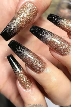 Looking for some ombre nail inspiration? Look no further than our collection of ombre nails with glitter, ranging from subtle to STUNNING. These gorgeous designs are perfect for any occasion and will have your nails looking on-point. So, why wait? Try out one of these stunning ombre nail designs today and take your style to the next level! #NailInspo Gold Tip Nails, White Nails With Gold, Black Gold Nails, Emerald Nails, Gold Acrylic Nails, Gold Nail Designs, Gold Nail Art, Black Acrylic Nails, Gold Glitter Nails