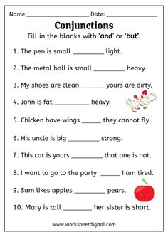 the worksheet for conjunctions with an apple