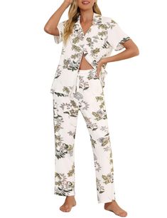 PRICES MAY VARY. 【Soft Pajamas For Women】This women's pajama set is made of soft viscose fabric, which is lightweight, breathable, stretchy, and comfortable, keeping you easeful while sleeping at night. 【Two-Piece Pjs Set】This sleep sets features a full button down shirt that is easy to get on and off, this great feature also makes it perfect for nursing your newborn at home or in the hospital. 【Button Up Pajamas Set】Short sleeve button front top with contrast piping, one chest pockets, notch co Women’s Pjs, Soft Pjs, Button Up Pajamas, Sleep Sets, Pjs Set, Women Pajamas, Soft Pajamas, Button Front Top, Sleepwear & Loungewear