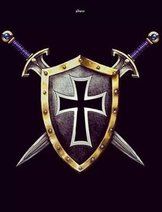 a shield with two swords and a cross on it