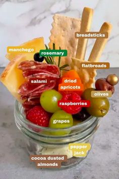 a glass bowl filled with different types of food