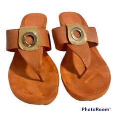 Nine West Thong Sandals Orange Leather Womens 9.5 M Tan Leather Open Toe Flip Flops, Tan Sandals With Single Toe Strap For Summer, Leather T-strap Flip Flops For Spring, Adjustable Tan Leather Sandals, Tan Toe Post Sandals For Beach, Tan Sandals With Leather Footbed For Beach, Tan Sandals With Leather Footbed For Summer, Tan Leather Footbed Sandals For Summer, Tan Leather T-strap Sandals