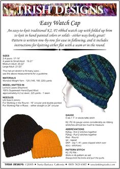 an advertisement for the irish designs easy watch cap, with two hats on each side