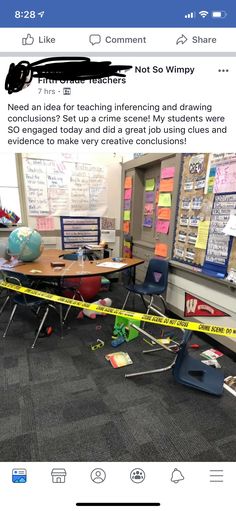 an image of a classroom that has been taped off with caution tape and police tape