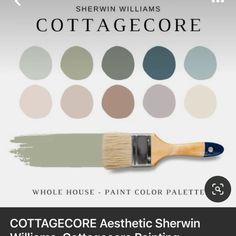 a paint brush with different colors on it and the words cottagecote painted in white