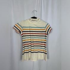 Brand New Never Worn Classic Tshirt Size Small Spring Striped Graphic Tee T-shirt, Striped Graphic Tee With Crew Neck, Striped Crew Neck Graphic Tee, Striped Graphic Tee For Spring, Striped Tshirt, Rainbow Color, Fit Inspo, Fitness Inspo, Rainbow Colors