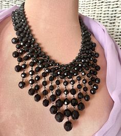 Party Bib Necklace With Round Faceted Beads, Party Costume Jewelry Bib Necklace With Round Beads, Costume Jewelry Bib Necklace With Round Beads For Party, Party Beaded Necklaces With Faceted Dangle Beads, Bib Necklaces, Bib Necklace, Beaded Jewelry, Statement Necklace, Beads