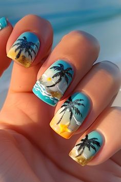 Whether you’re embarking on a tropical getaway or a luxurious cruise, your nail game should be on point. After all, your nails are the perfect canvas to showcase your vacation style and add a touch Tropical Cruise, Navy Blue Nails, Statement Nail, Palm Leaf Design, Palm Tree Art, Trees Art