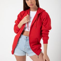 Product Description: The 100% Cotton Red Zip Hoodie is the perfect blend of comfort and style. Made from high-quality cotton fabric, this hoodie offers a cozy feel while ensuring durability and long-lasting use. With its vibrant red color, it adds a pop of boldness to any outfit, making it suitable for various occasions. Highlights: - Made from 100% cotton fabric, providing a soft and comfortable feel. - Features a zip-up design for easy wear and adjustable coverage. - Designed with a hood to of Red Cotton Sweatshirt For Winter, Oversized Red Hoodie With Double-lined Hood, Red Fleece Hoodie For Loungewear, Red Cotton Winter Hoodie, Cozy Cotton Hooded Jacket In Solid Color, Cozy Solid Cotton Hooded Jacket, Red Sweatshirt With Kangaroo Pocket For Fall, Red Fall Sweatshirt With Kangaroo Pocket, Red Fleece Hoodie With Double-lined Hood