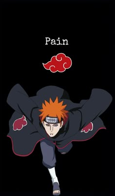 an anime character with red hair and black clothes