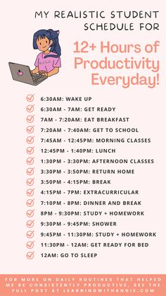 a poster with the words, my realistic student schedule for 12 hours of productivity everyday