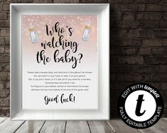 a framed print with the words, we're watching the baby and two mason jars