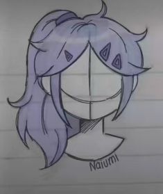 a drawing of a girl with blue hair