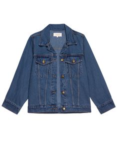 The Slouchy Denim Jacket. -- Electric Blue Wash JACKET THE GREAT. SP24 D2 SALE Stitching Details, White Tee, Metal Buttons, Hip Length, Classic Looks, Electric Blue, Work Wear, Vintage Inspired, Denim Jacket