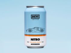 a can of drive coffee nitro cola on a blue background