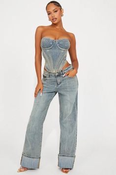 It's Clear To See Tinted Stretch Straight Leg Jeans - Vintage Wash | Fashion Nova, Jeans | Fashion Nova Extra Long Jeans, Denim Set, Fashion Nova Curve, Branding Shoot, Long Jeans, Jeans Fashion, Drop Waist, Corset Top, Jeans Style