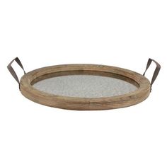 an oval wooden tray with handles on the bottom and grey fabric lining around the edge