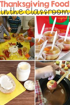 thanksgiving food for the classroom with apples, marshmallows and pretzels