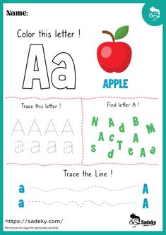 a poster with the letter a and an apple on it, which is also for children to learn