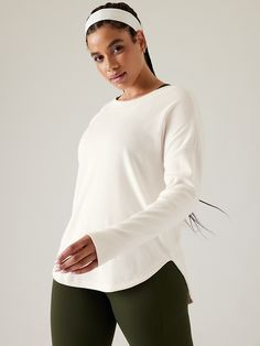 Presence Sweatshirt | Athleta White Magnolia, 2024 Christmas, Workout Outfits, Womens Workout Outfits, Christmas 2024, Long Length, Workout Clothes, Fashion Forward, Tunic Tops