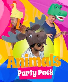 Animals Party Pack (20 Hats) Crocodile Hats, Animal Party Hats, Moose Hat, Elephant Hat, Dog Hats, Chicken Hats, Penguin Hat, Lion Hat, Animals Party