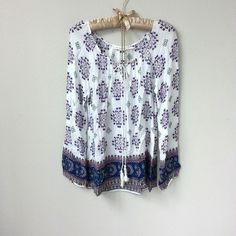 BLU PEPPER Gauze Blue and White Aztec Print Boho Tunic Peasant Top, Tunic Blouse on Storenvy Scoop Neck Long Sleeve, Boho Tunics, Peasant Top, Peasant Tops, Aztec Print, Tunic Blouse, Vintage Boho, Boho Outfits, Bohemian Style