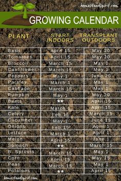 the growing calendar for plants and flowers