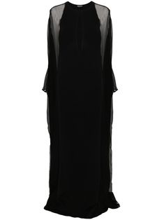 black stretch-silk crepe texture chiffon crepe to the sides and sleeves panelled design semi-sheer construction to the sides and sleeves keyhole neck batwing sleeves floor-length front hook and eye fastening flared hem unlined Formal Black Silk Chiffon Maxi Dress, Formal Silk Maxi Dress With Sheer Sleeves, Silk Maxi Dress With Sheer Sleeves For Evening, Black Silk Chiffon Maxi Evening Dress, Silk Chiffon Maxi Dress With Sheer Sleeves, Chic Black Silk Chiffon Maxi Dress, Formal Silk Chiffon Maxi Dress With Sheer Sleeves, Black Sheer Silk Maxi Dress, Tom Ford Dress