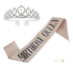 a tiara and ribbon with the words birthday queen on it