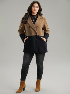 Shop Contrast Lapel Collar Double Breasted Pocket Coat at BloomChic. Plus Size Clothing & Plus Size Coats. BloomChic is a digital-first fashion and lifestyle destination for modern women sizes 10-30. Trendy Outerwear, Peacoats, Coat Pocket, Plus Size Coats, Modern Women, Feel Pretty, Lapel Collar, Outerwear Women, Modern Woman