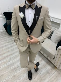 Bojoni Perris Beige Slim Fit Tuxedo | BOJONI Tuxedo Design, Tuxedo Colors, Take The Chance, Men's Tuxedo, Classic Tuxedo, Pants Gift, Slim Fit Tuxedo, Lapel Jacket, Man Up