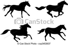 four silhouettes of running horses