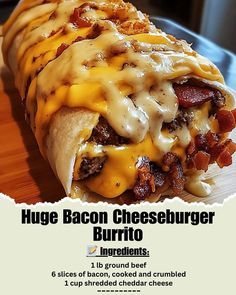 Cheeseburger Burrito, Burrito Ingredients, Grandma's Recipes, Food Plate, Family Cookbook, Bacon Cheeseburger, Recipes For Beginners, Cookbook Recipes