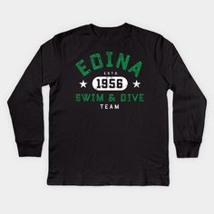 a black long - sleeved shirt with the words edna swimming and dive team