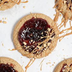 cookies with peanut butter and jelly on top