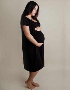 Labor & Delivery Gown in Black Ribbed - Milk & Baby – Milk & Baby Labor And Delivery Nursing, Hospital Gowns, Labor Gowns, Nursing Gown, Milk Baby, Pregnant Model, Old Hospital, Delivery Gown, Nursing Wear