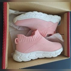 Unbranded Little Kids Pink Slip On Athletic Shoes Size 10.5. Pink Non-slip Low-top Slip-on Sneakers, Comfortable Pink Sneakers With Round Toe, Comfortable Slip-on Sneakers For School, Pink White, Kids Shoes, Athletic Shoes, Kids Shop, Slip On, Pink