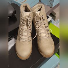 Leave Me A Comment If You Have Any Questions Beige Combat Boots For Winter, Ankle-high Synthetic Lace-up Boots, Beige Synthetic Ankle Boots, Winter Lace-up Closed Toe Boots In Synthetic, Winter Beige Synthetic Boots, Suede Lace, Lace Up Ankle Boots, Womens Ankle Boots, Suede Boots