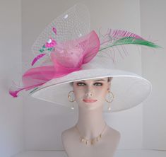 "100% Sinamay, light and comfortable *Wide brim measure Appr 5.5\" brim *The crown is decorated with feather flower. Very beautiful!! *Head girth is 22\"-23.22\",adjustable string inside can give you the best fit. *Great for Kentucky Derby, Church, Wedding, Tea Party or other special event If you want to change the  color of the hat, please contact me, thanks again! USPS one day shipping service is available 💃1. All hats will be sent from Rockville, MD, 20850, using FedEx Ground (1- 5 business Summer Wedding Top Hat With Feather Trim, Feathered Hats For Summer Wedding, Brimmed Wedding Hat With Feathers, Feathered Hats For Summer Weddings, Summer Wedding Hats With Feathers, Summer Garden Party Hats With Feathers, White Mini Hat With Feather Trim For Summer, White Mini Hats With Feather Trim For Summer, Wide Brim Hats With Feathers For Wedding