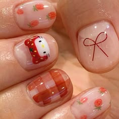 Hello Kitty Nail Ideas, Hello Kitty Nails Short, Uñas Hello Kitty, Nails Hello Kitty, Hello Kitty Nails Art, Hello Kitty Nail, Kitty Nail, Hello Nails, Hippie Nails