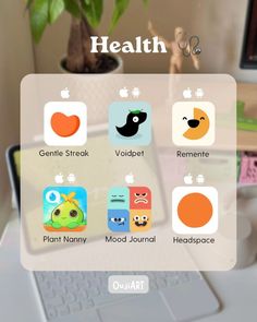 an image of a computer screen with different app icons on it and the text, health