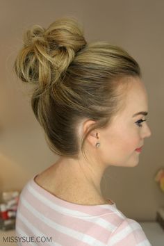 Messy Bun Mid Length Hair, Mid Length Hair Messy Buns, Messy Bun For Mid Length Hair, Mid Length Bun, Long Hair Casual Updo, Mid Length Bun Hair Tutorials, Natural Hair Styles For Work, How To Use Bun Stick, Easiest Messy Bun Ever