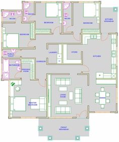 the floor plan for an apartment with three bedroom and two bathroom areas, including one living room